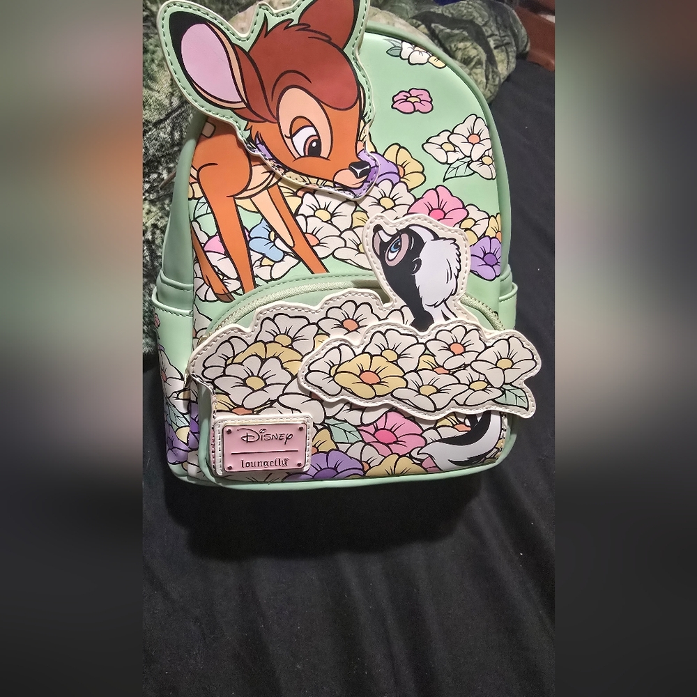 Loungefly Disney Floral Backpack - Green and Multicolor Bambi